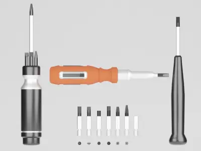 Screwdrivers with nozzles set Low-poly 3D model
