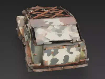 WWII British Armored Car Wreck 3D Model 3D Model Low-poly 3D model