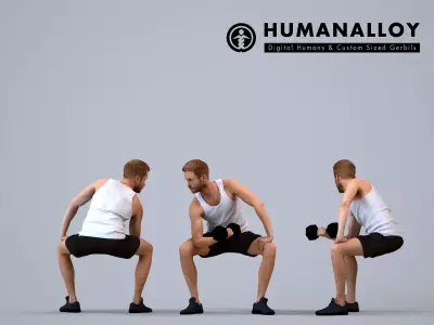 00077Nash008 - Adult Caucasian man crouching during exercise in 3D model