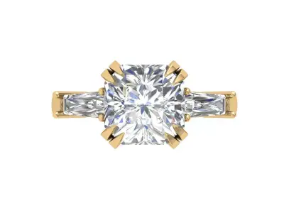 Cushion 3 Stone Solitaire Art deco Ring 3D print model purchase