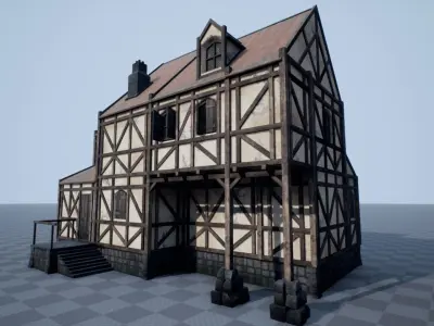 Modular Medieval House Low-poly 3D model