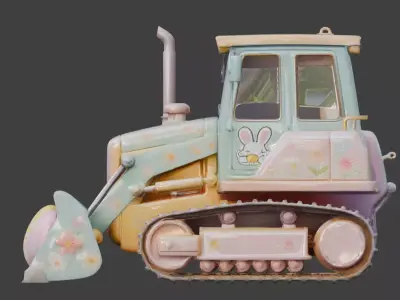 3D EASTER THEMED BULLDOZER WITH GIANT COLORFUL EGGS V03 Low-poly 3D model