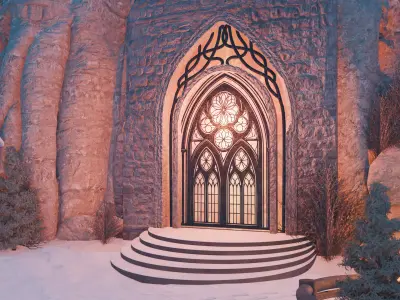 Winter Village On A Cliff 3D model