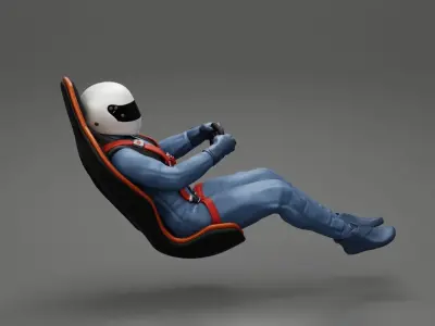 Racing Driver Sitting in Touring Car Cockpit with Racing Suit  3D print model