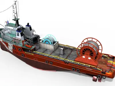 AHTS VOS Hunter 1979 Anchor handling tug supply Low-poly 3D model