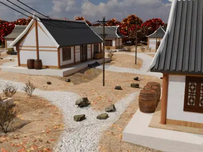 Autumn Village Architecture 3D model purchase