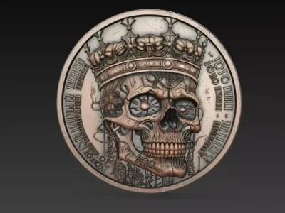 Steampunk Crown Skull Medallion Relief 3D Model 3D print model