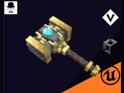 Voxel Hammer 1 - 3D Lowpoly Weapons Low-poly 3D model