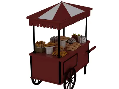 Mobile breakfast cart stall Low-poly 3D model
