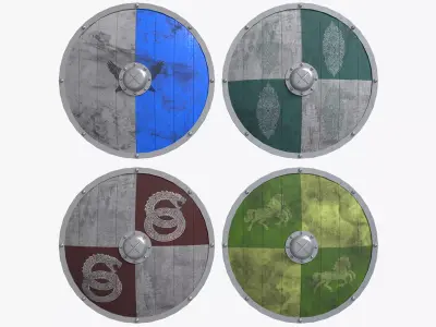 Wooden Shield Set Low-poly 3D model