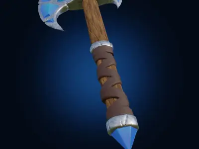Axe with crystals PBR low-poly game ready 3D model Low-poly 3D model