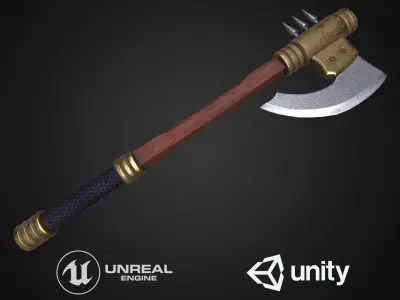 Medieval axe Low-poly 3D model 12