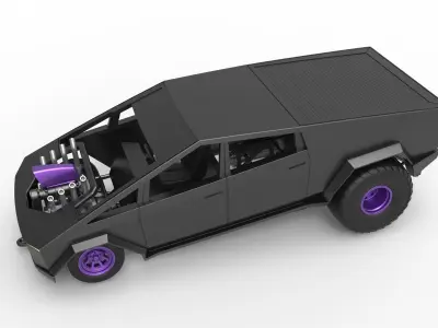 Tesla Cybertruck pulling truck 2wd Scale 1 to 25 3D print model