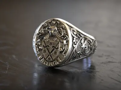 Mens Sword Knight Signet 2 Ring  3D print model