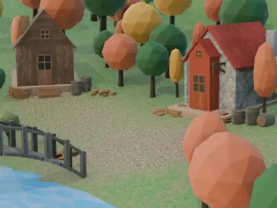 Colorful Village Scene 3D model purchase