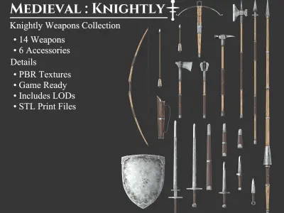 Medieval Collection Knightly Weapons Set 3D Model Pack