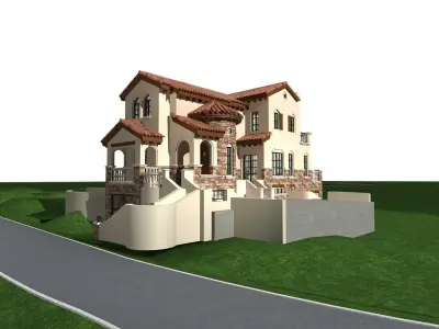 Villa house on side of road 3D model