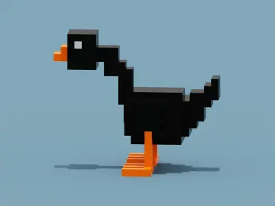 Voxel Black Goose Low-poly 3D model