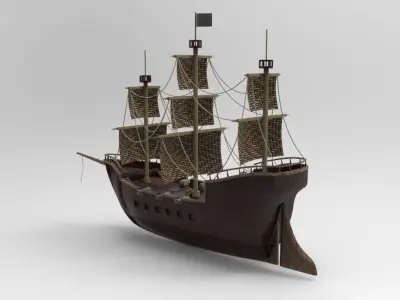 Free Game ready old Watercraft Sailing boat Low-poly 3D model Low-poly 3D model