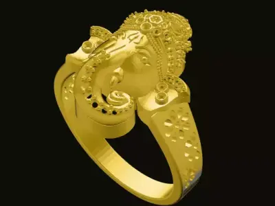 ganesh gold ring with elephant head 3D print model