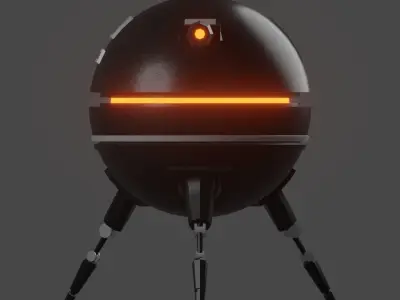 Sphere-O-Bot robot with orange light Low-poly 3D model