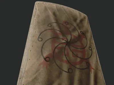 Slavic square leather shield-painted  turtle symbol Low-poly 3D model