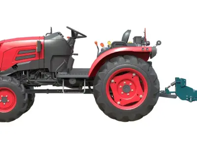 Mahindra Oja Tractor with Row Planter  Low-poly 3D model
