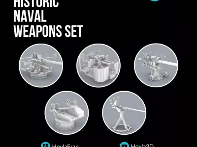 Historic Naval Weapons Set - 5 Weapon Models Low-poly 3D model