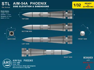 AIM-54A Phoenix - Scale 1-32 3D print model
