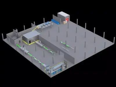 Seafood processing production line 3D model