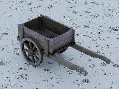 Rustic Wooden Handcart Low-poly 3D model