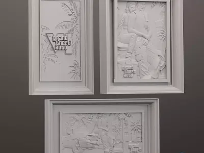 GTA VI relief triptych - STL file for 3D printing and CNC  3D print model