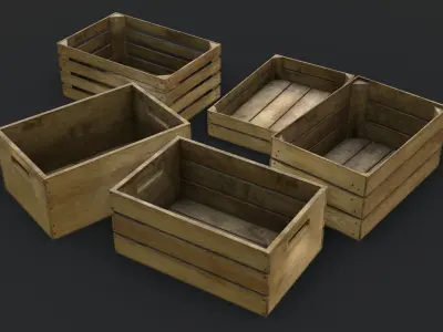 Wooden Crates Set Low-poly 3D model buy