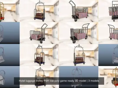 Hotel luggage trolley PBR low-poly game ready 3D model 3D Model Pack