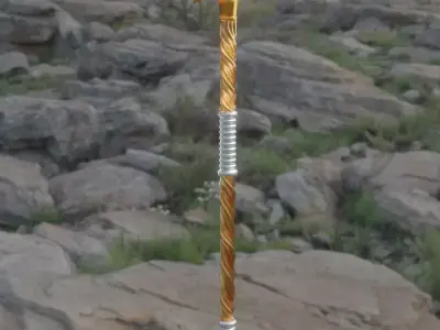 Trident golden spear in middle of field 3D model