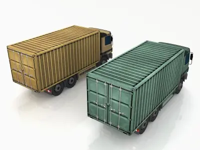 low-poly 3D model truck two mercedes benz trucks Low-poly 3D model