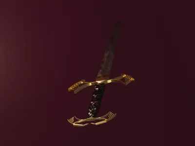 Golden sword PBR HI-poly game ready 3D model