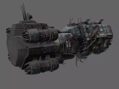 Old Sci-fi Armored Dropship with Damages 3D model