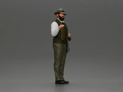Stylish Man in a Hat slipover and Scarf Holding a Suit 3D print model