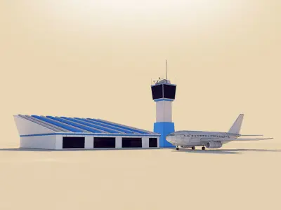 Cartoon Low Poly Airport Low-poly 3D model