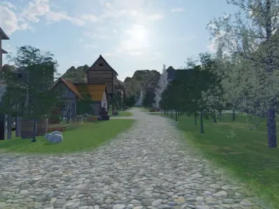 Wooden Village Layout 3D model