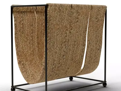 Woven Jute and Industrial Iron Magazine Rack - Artisan Series Low-poly 3D model