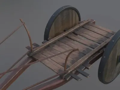 tumbrel 3 wooden wheeled cart 3D model