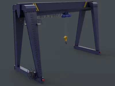 PBR Single Girder Gantry Crane V2 - Blue Dark Low-poly 3D model
