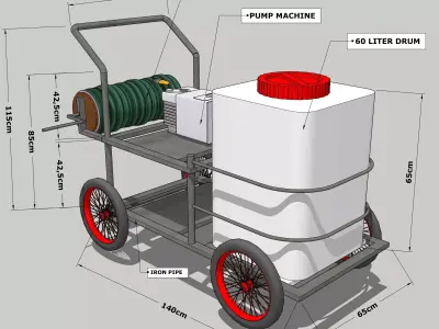 Mobile Water Sprayer Cart with Pump and 60L Tank 3D Model 3D model
