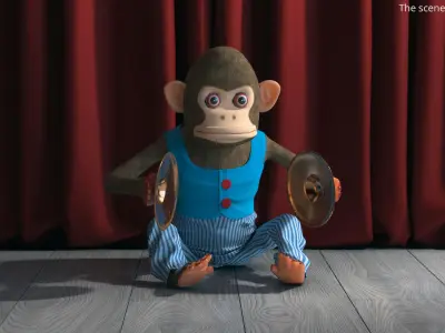 Retro Toy Monkey with Blue Striped Pants 3D model