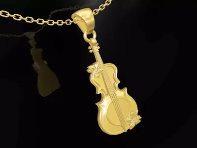 Violin pendant jewelry gold 3D print model