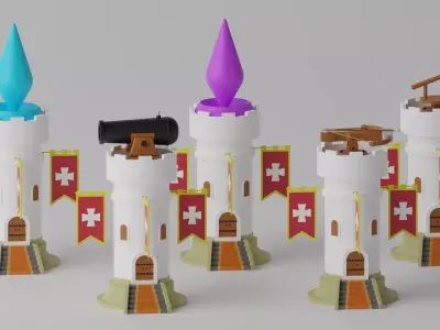 Cartoon Tower Defense Towers Collection 3D model