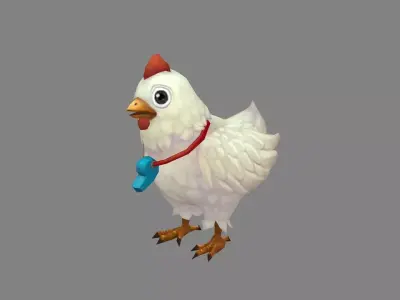 Cartoon white chicken wearing a whistle Low-poly 3D model