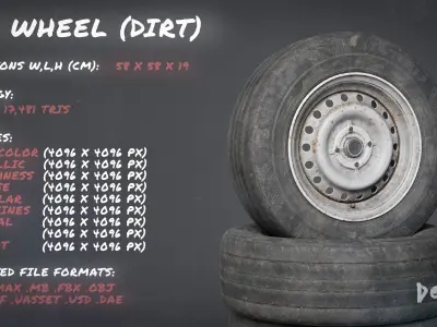 Car Wheel Rim Tire Pack -Clean New and Worn Dirty Old Game Ready Low-poly 3D model